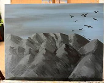 Acylicn Painting 16x12 Wings of the Horizon: Emphasizes the sense of freedom and movement in the overcast sky.