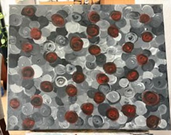 Acylic original 20x16 "Midnight Garden" Gives a poetic nod to the rose-like, circular shapes blooming across the canvas.