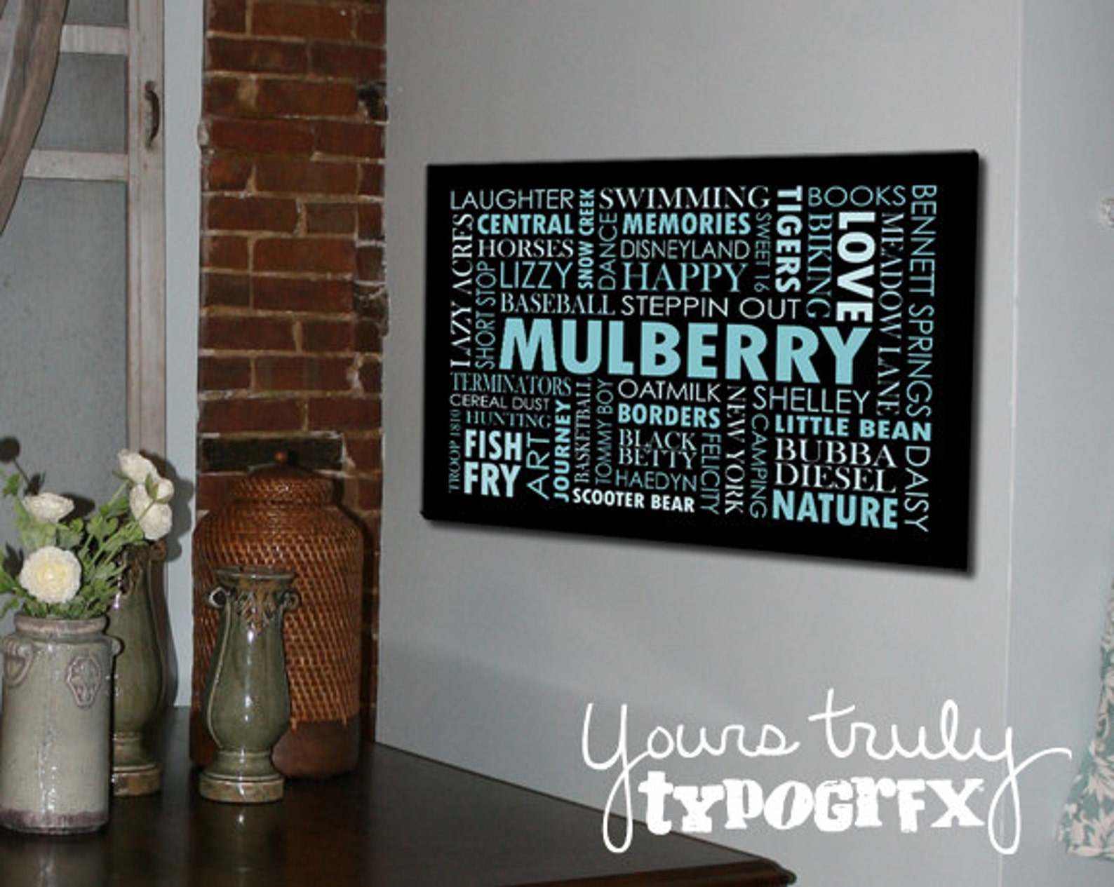 16x48 Canvas featuring Custom Typography Word Art Your Etsy