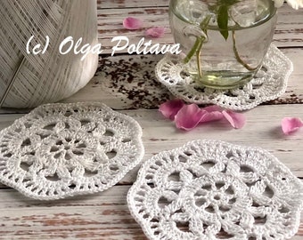 Crochet Pattern, Lacy Crochet Coaster #3, Easy Crochet Pattern, Written Instructions, Symbol Chart, and Video Tutorial, Instant PDF Download