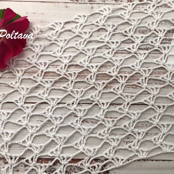 Crochet Pattern, Crochet Lace for Curtains, Lacy Stitch, Easy Crochet Pattern, Written Instructions and Symbol Chart, Instant PDF Download