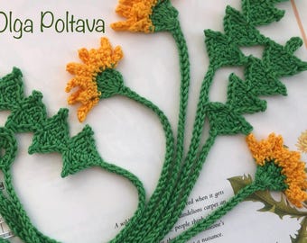 Crochet Pattern, Dandelion Flower and Leaf Bookmarks, Easy Crochet Pattern + Video Tutorial, Instant PDF Download