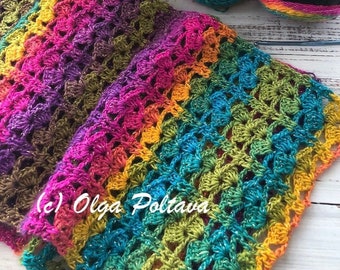 Crochet Pattern, Colorful Lacy Scarf Easy Crochet Pattern, Hobbii Universe XL Yarn Pattern, Instant PDF Download