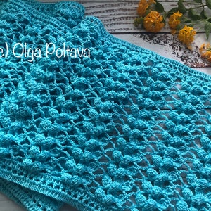 Crochet Pattern, Lacy Scarf with Clusters, Lightweight Cotton Yarn Summer Scarf, Shawl, Crochet Pattern, Instant PDF Download image 3