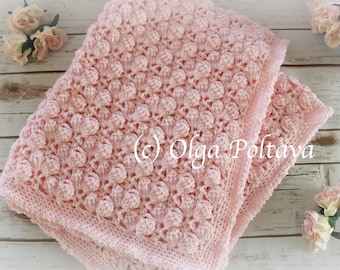 Crochet Pattern, Pink Marshmallows Baby Blanket, Lace Puffs Baby Afghan, Easy Crochet Pattern, Instant PDF Download