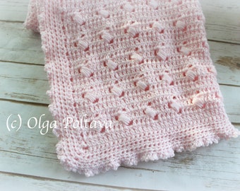 Patrón de crochet, manta de bebé fácil de crochet, puntos altos y puntos abullonados, patrón de crochet para principiantes, descarga instantánea en PDF