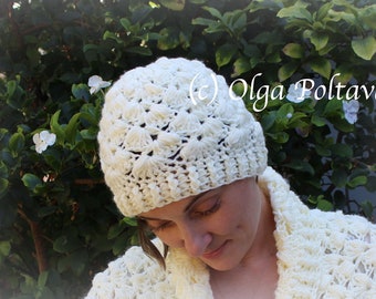Crochet Pattern, Crochet Women's Soft and Lacy Beanie Hat, One Size Adult, Written Pattern, Instant PDF Download
