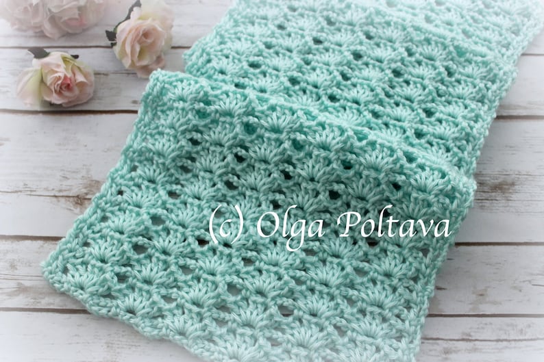 Crochet Pattern, Easy Lace Shells Crochet Scarf Pattern by Olga Poltava, Instant PDF Download image 2