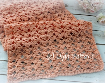 Crochet Pattern, Peach Lace Crochet Scarf, Shawl, Shoulder Wrap, Easy Crochet Pattern, Olga Poltava, Instant PDF Download