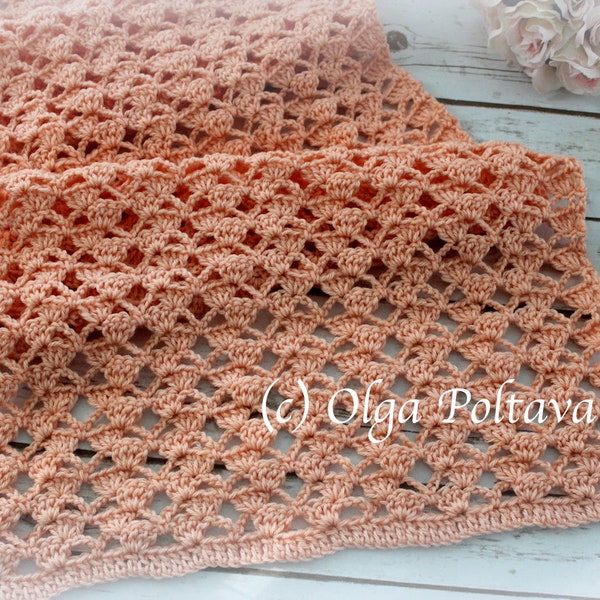 Crochet Pattern, Peach Lace Crochet Scarf, Shawl, Shoulder Wrap, Easy Crochet Pattern, Olga Poltava, Instant PDF Download