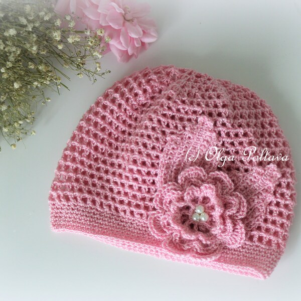 Crochet Baby Hat Pattern, Simple Mesh and Irish Rose Baby Hat, Size 0-3 Months, Baby Girl Crochet Hat Pattern