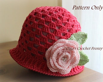 Girl's Summer Hat Crochet Pattern, Size 3-5 Years Old, Instant Download