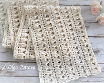 Crochet Pattern, Lacy Summer Scarf with Scallops, Lacy Scarf Easy Pattern by Olga Poltava, Instant PDF Download