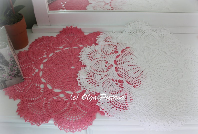 Pineapples and Fans Crochet Doily Pattern, Big Doily 21 Inches, Table Topper, Written Crochet Pattern, Instant PDF Download image 3