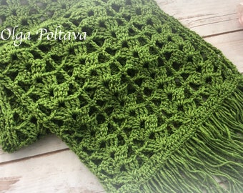 Crochet Pattern, Big Treble Shells Crochet Scarf, Shawl, Easy Crochet Pattern by Olga Poltava, Instant PDF Download