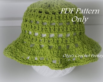 Girls Summer Hat Crochet Pattern, Easy Skill Level, PDF Download, Sizes 6 Months to 10 Years
