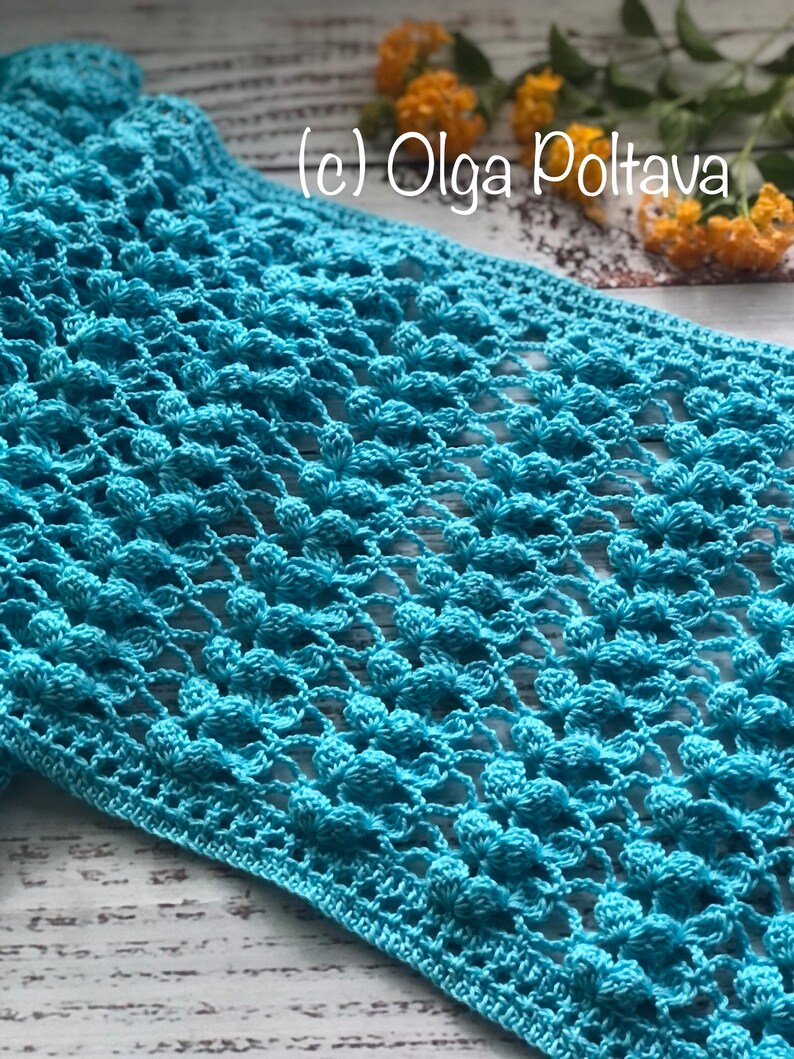 Crochet Pattern, Lacy Scarf with Clusters, Lightweight Cotton Yarn Summer Scarf, Shawl, Crochet Pattern, Instant PDF Download image 2