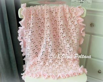 Lace Cupcakes Baby Blanket With Ruffled Trim Crochet Pattern, Pink Lacy Baby Afghan Pattern, Easy Crochet Pattern, Instant PDF Download
