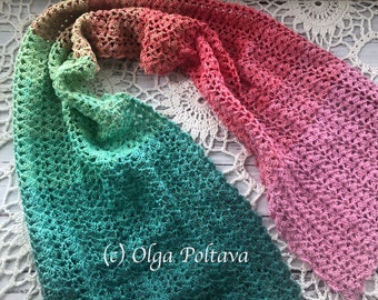 Crochet Pattern, EASY Lacy Scarf, Shells and V-stitches Lacy Scarf, Crochet Pattern, Instant PDF Download