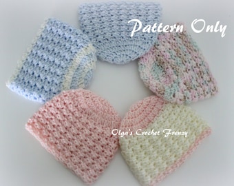 Preemie Baby Beanie Hat Crochet Pattern, Size Preemie, For Boys and Girls, Quick to Make, Instant PDF Download