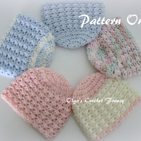 Preemie Baby Beanie Hat Crochet Pattern, Size Preemie, For Boys and Girls, Quick to Make, Instant PDF Download