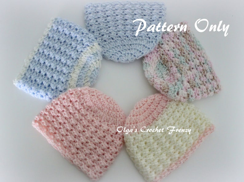 Preemie Baby Beanie Hat Crochet Pattern, Size Preemie, for Boys and ...