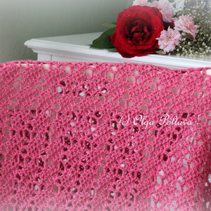 Bright Pink Lace Crochet Baby Blanket Pattern, Baby Afghan Pattern, Easy Crochet Pattern image 2