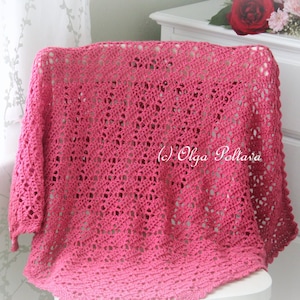 Bright Pink Lace Crochet Baby Blanket Pattern, Baby Afghan Pattern, Easy Crochet Pattern image 1