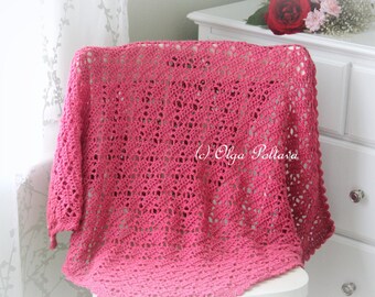 Bright Pink Lace Crochet Baby Blanket Pattern, Baby Afghan Pattern, Easy Crochet Pattern