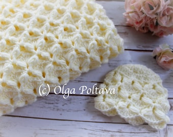 Crochet Pattern, Honeycomb Baby Blanket and Hat Set, Two Crochet Patterns, Adjustable Blanket Size, Three Sizes for Hat, Instant PDF