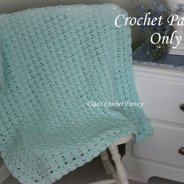 Shells and Chains Baby Blanket, Easy Crochet Pattern, Begginer Level, Instant Download