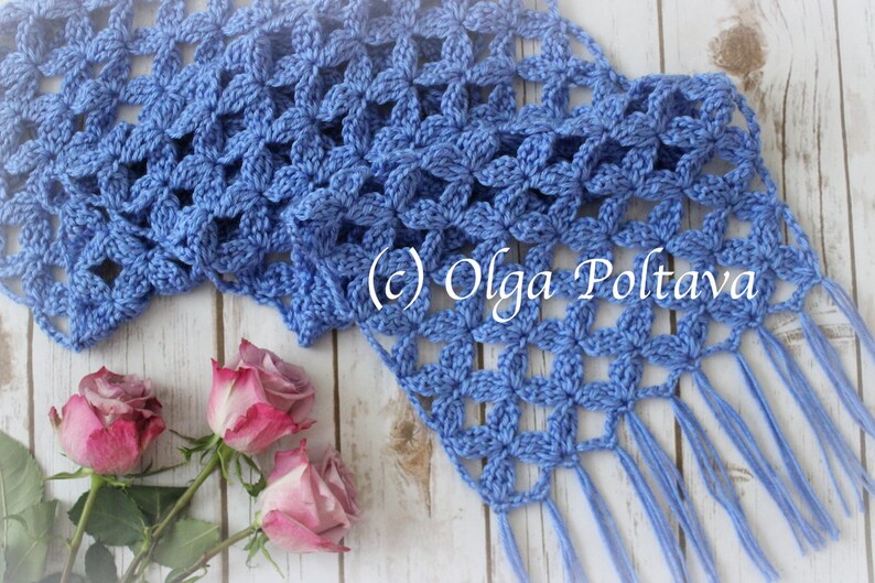 Crochet Pattern, Lace Scarf with Clusters Design, Crochet Scarf for Women and Girls, Easy Crochet Pattern, image 2