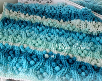 Cables and Popcorns Baby Afghan, Baby Blanket, Stroller Cover, Crochet Pattern, Cables Stitch Adjustable Afghan Pattern