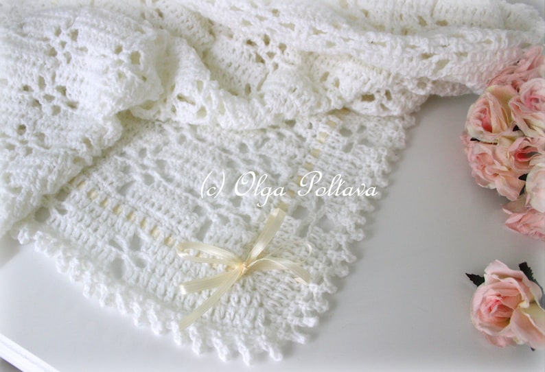 White Lace Baby Blanket Crochet Pattern, Baby Afghan, Baby Christening Shawl, Easy Crochet Pattern image 2