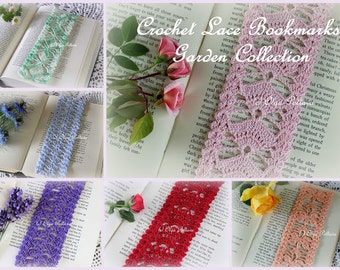 Crochet Lace Bookmark, Garden Collection Bookmarks, Six Crochet Patterns, Instant PDF Dowload