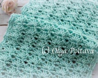 Crochet Pattern, Easy Lace Shells Crochet Scarf Pattern by Olga Poltava, Instant PDF Download