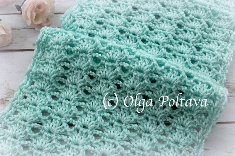 Crochet Pattern, Easy Lace Shells Crochet Scarf Pattern by Olga Poltava, Instant PDF Download image 1