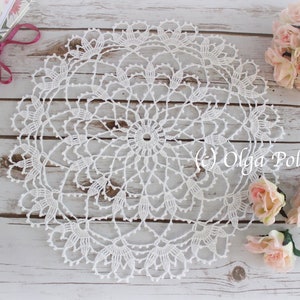 Crochet Doily Pattern, Katrina Doily by Olga Poltava, Crochet Lace Round Doily 15 Inches Across, Written Pattern, Instant PDF Download image 1