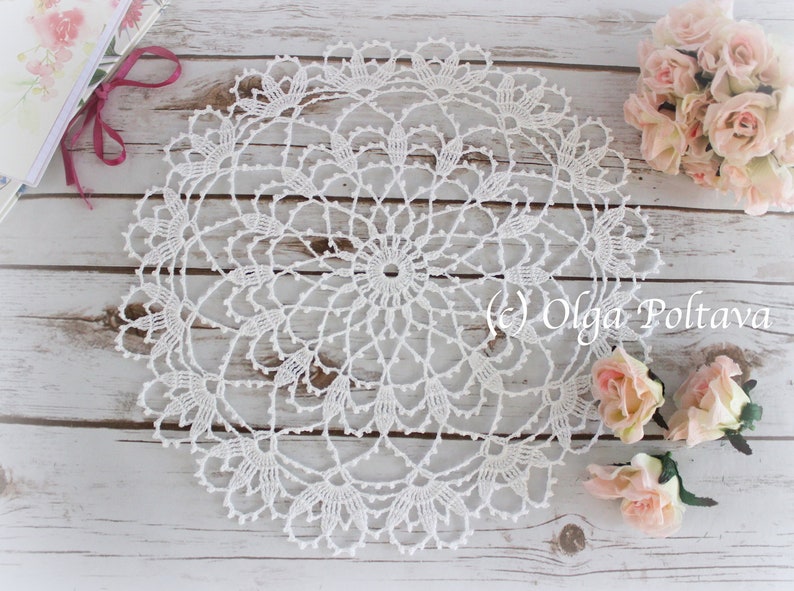 Crochet Doily Pattern, Katrina Doily by Olga Poltava, Crochet Lace Round Doily 15 Inches Across, Written Pattern, Instant PDF Download image 1