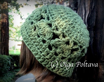 Crochet Pattern, Crochet Super Bulky Lacy Hat, Easy Crochet Pattern by Olga Poltava, Instant PDF Download