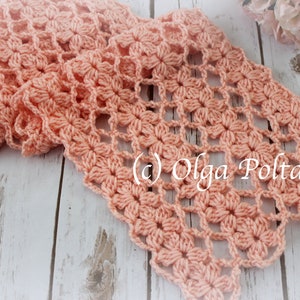 Crochet Pattern, Lacy Scarf with Flowers Design, Mile a Minute Lace Scarf Crochet Pattern by Olga Poltava, Instant PDF Download image 1