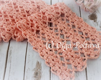 Crochet Pattern, Lacy Scarf with Flowers Design, Mile a Minute Lace Scarf Crochet Pattern by Olga Poltava, Instant PDF Download