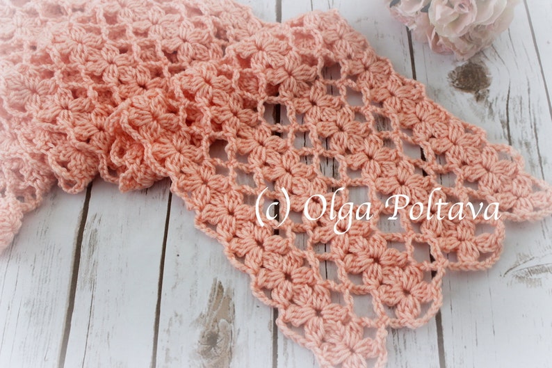 Crochet Pattern, Lacy Scarf with Flowers Design, Mile a Minute Lace Scarf Crochet Pattern by Olga Poltava, Instant PDF Download image 1
