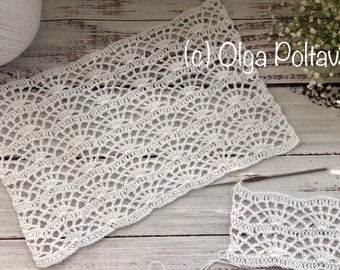 Padrão de Crochê, Ponto de Crochê Lacy Fans para Toalha de Mesa, Caminho de Mesa, Xale, Cachecol, Blusa, Cardigan, Etc. Download de Padrão Escrito em PDF