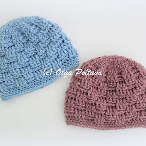 Preemie Baby Hat Crochet Pattern, Premature Baby Beanie, Easy Crochet Pattern, Basketweave Crochet Baby Hat, Instant PDF Download image 1