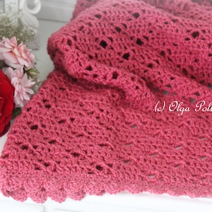 Bright Pink Lace Crochet Baby Blanket Pattern, Baby Afghan Pattern, Easy Crochet Pattern image 3