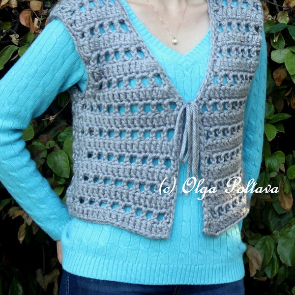 Women's Chunky Vest Crochet Pattern, Size Small, Easy Crochet Pattern and Tutorial, PDF Download