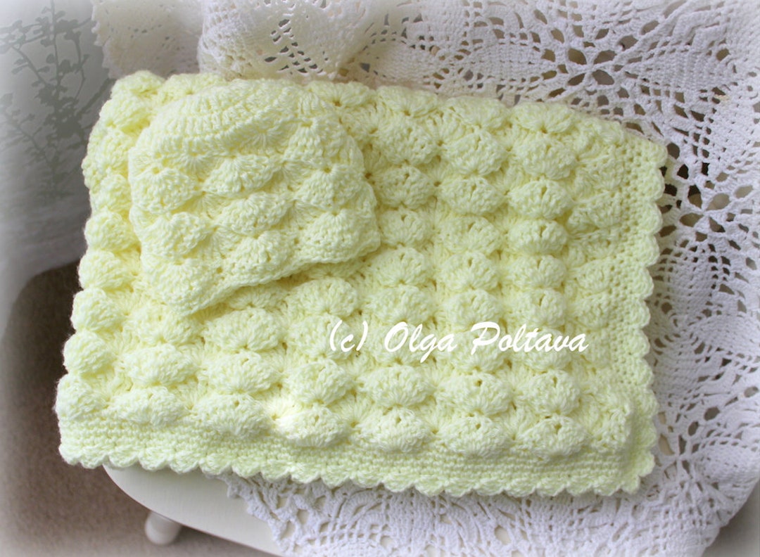 Marshmallow Baby Blanket and Hat Crochet Pattern, Newborn Baby Easy