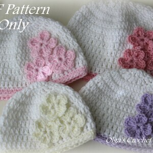Beginner Level Crochet Baby Hat with Three Flowers Pattern ~ Sizes 0, 3, 6, 12 Months ~ Instant Download