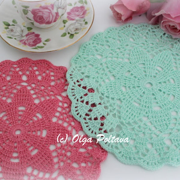 Modèle de crochet, petit modèle de napperon au crochet, Dreaming of Spring Doily par Olga Poltava, téléchargement PDF instantané